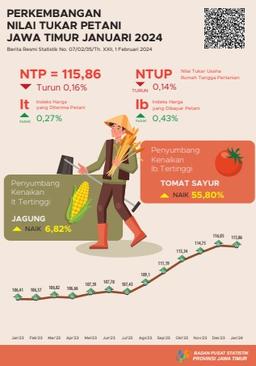 Nilai Tukar Petani (NTP) Provinsi Jawa Timur Bulan Januari 2024 Sebesar 115,86 Atau Turun 0,16 Persen